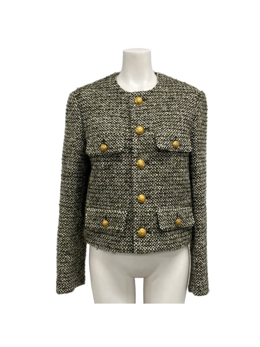 Celine Jacket Ivory Dark Green Wool 34